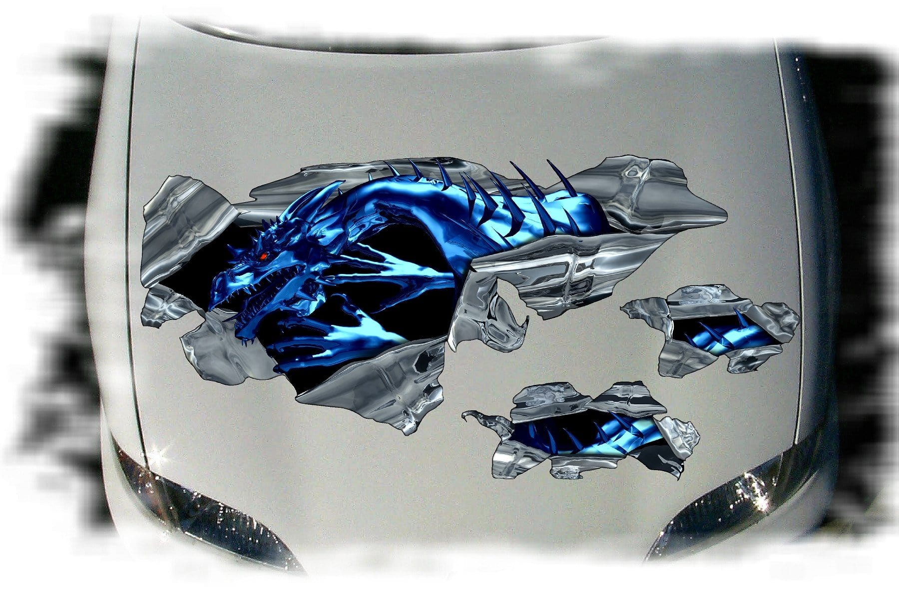 metal style dragon tears decals on car hood